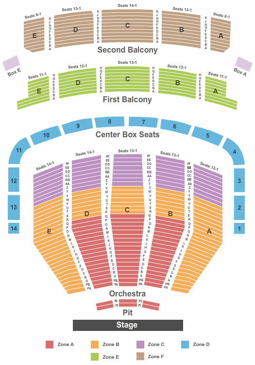 Keller Auditorium Endstage Pit - Interactive Zone Seating Chart