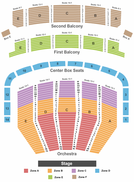 Keller Auditorium End Stage - Interactive Zone Seating Chart