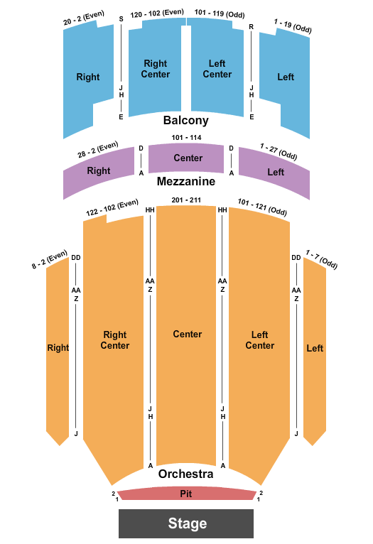 Kirby Center for the Performing Arts Standard Seating Chart