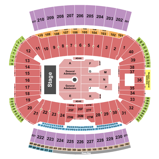 Detailed Seating Chart for Kroger Field with sections, rows and seat numbers