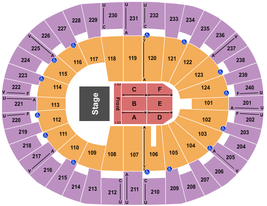 Lawrence Joel Veterans Memorial Coliseum Endstage Front A-F Seating Chart