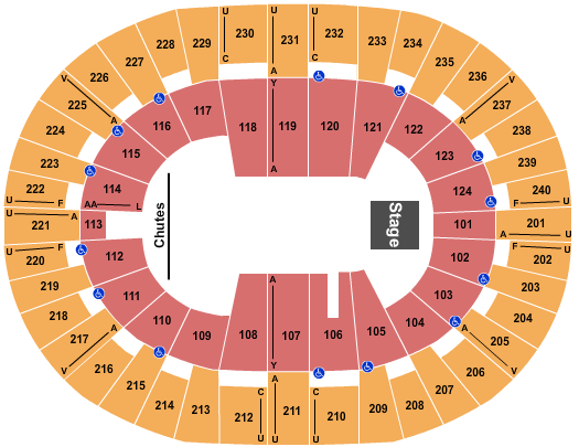 Lawrence Joel Veterans Memorial Coliseum Rodeo with Stage Seating Chart