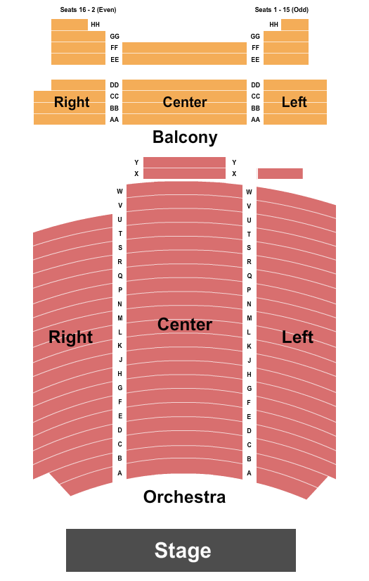 Lebanon Opera House Endstage R/L/C - NO row JJ Seating Chart