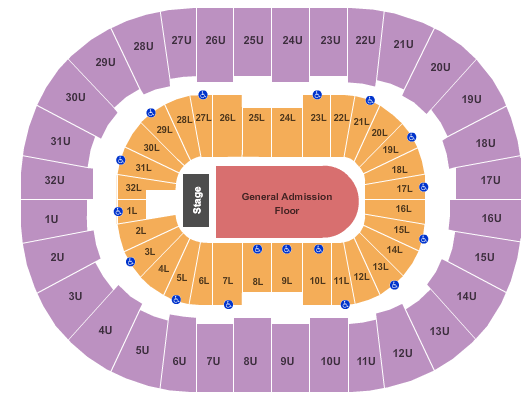 Legacy Arena at The BJCC End Stage GA Floor Seating Chart