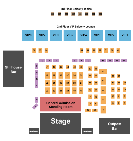 Legacy Hall - TX Endstage GA & Tables Seating Chart