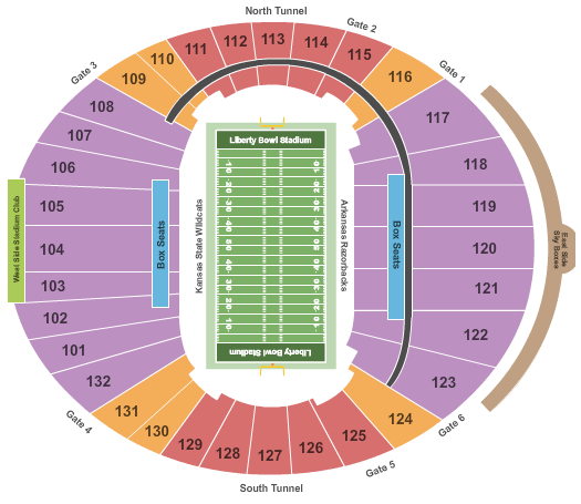 Simmons Bank Liberty Stadium Autozone Liberty Bowl 2016 Seating Chart