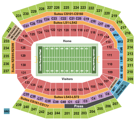 seating chart for Lincoln Financial Field - Football - College - eventticketscenter.com