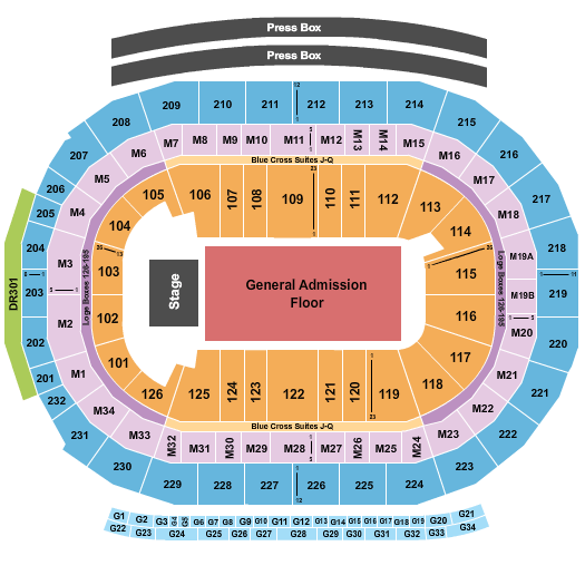 seating chart for Little Caesars Arena - End Stage GA - eventticketscenter.com