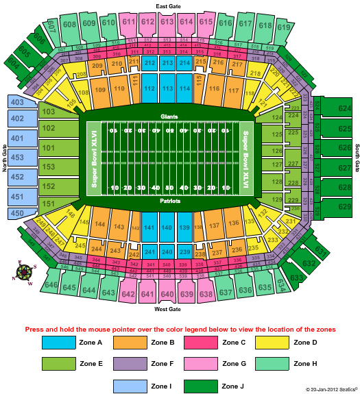 Lucas Oil Stadium Superbowl 2012 - Zone Seating Chart