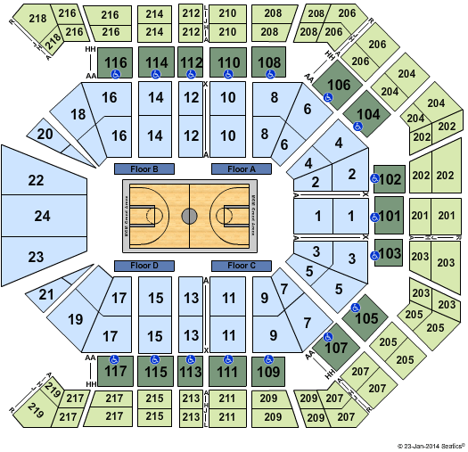 MGM Grand Garden Arena Basketball - 2014 Pac-12 Seating Chart