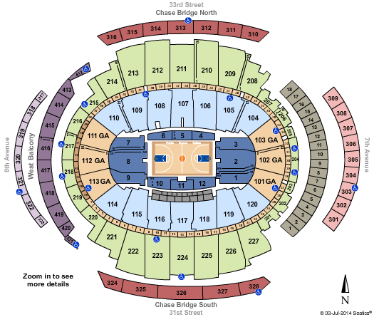 Madison Square Garden Basketball GA Seating Chart
