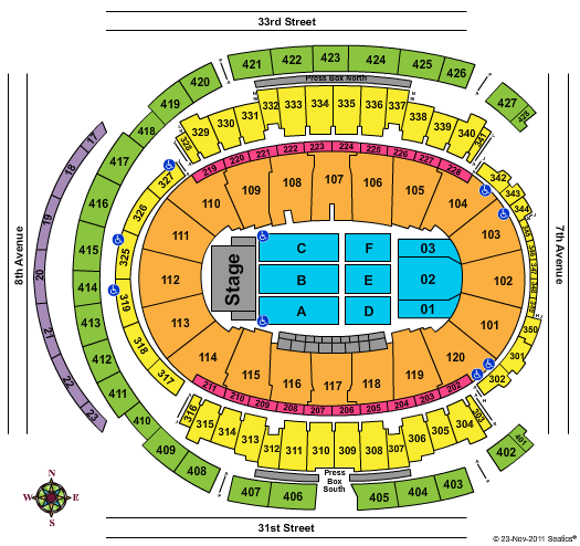 Madison Square Garden Concert Fall 2011-Spring 2012 Seating Chart