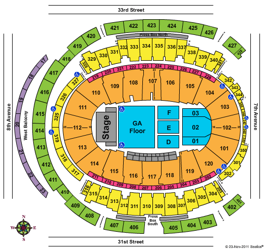 Madison Square Garden Concert-Fall 2011/2012 GA Pit Seating Chart Seating Chart