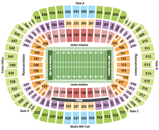 seating chart for M&T Bank Stadium - Football - eventticketscenter.com