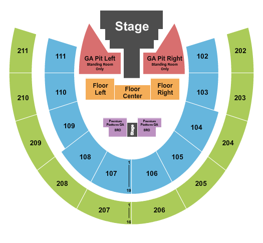 Mabee Center - OK Endstage - GA Pit & Catwalk Seating Chart
