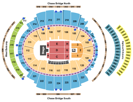 Madison Square Garden Endstage Small A&B Seating Chart