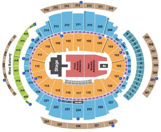 Madison Square Garden GA Front/Rear Seating Chart