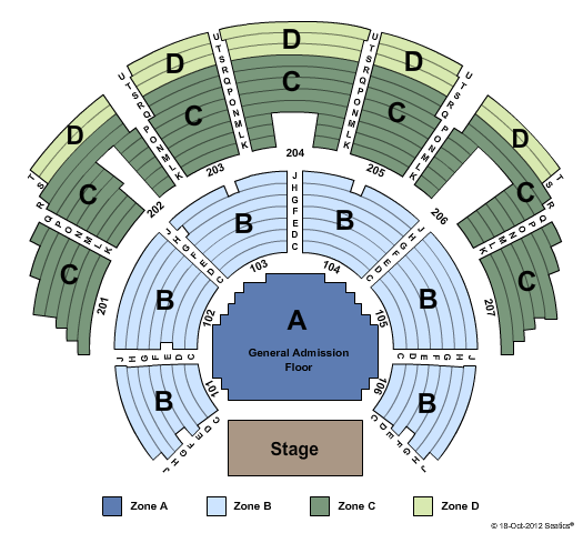 Beau Rivage Theatre End Stage GA Zone Seating Chart