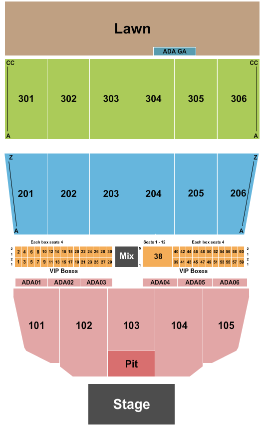 Seatmap for maine savings amphitheater