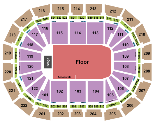 AO Arena Endstage GA Floor ADA Seating Chart