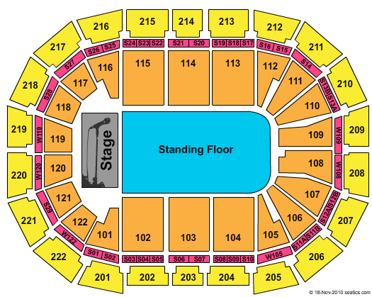 AO Arena End Stage GA Floor Seating Chart