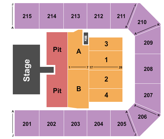 Mayo Civic Center Auditorium Endstage GA Pit & Catwalk Seating Chart