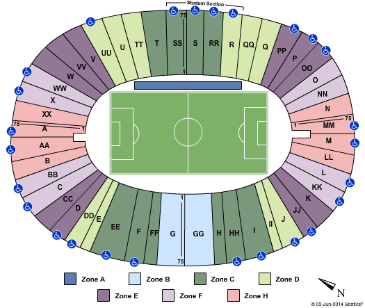 Memorial Stadium - CA Soccer Int Zone Seating Chart