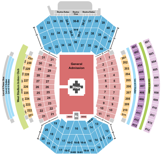 Memorial Stadium - NE Zach Bryan Seating Chart