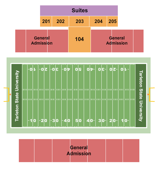 Memorial Stadium at Tarleton State University Football 2020 Seating Chart