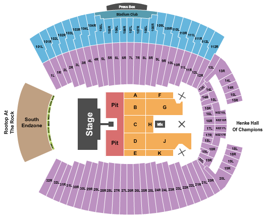 Memorial Stadium - IN Kane Brown Seating Chart