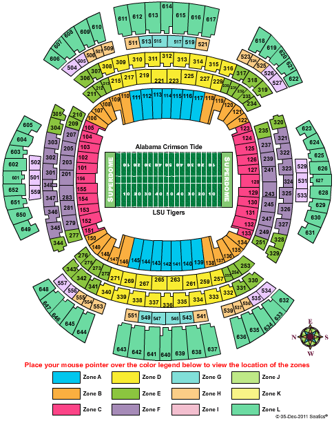 Caesars Superdome 2012 BCS Championship Bowl - Zone Seating Chart