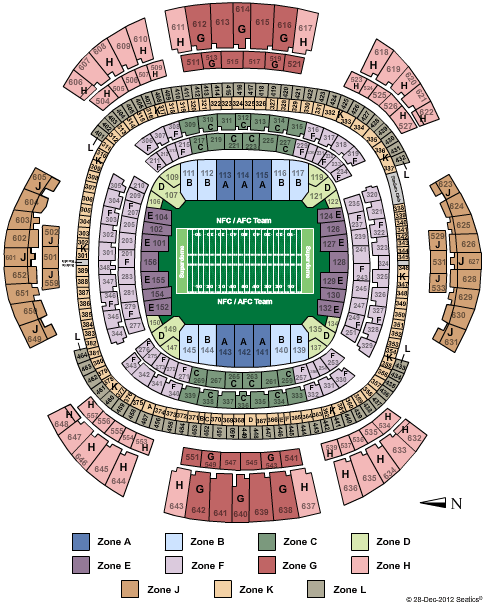 Caesars Superdome 2013 Super Bowl - Zone Seating Chart