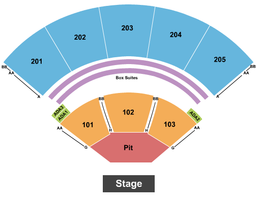 Mercedes-Benz Amphitheater Endstage Pit - Row G/H Start Seating Chart
