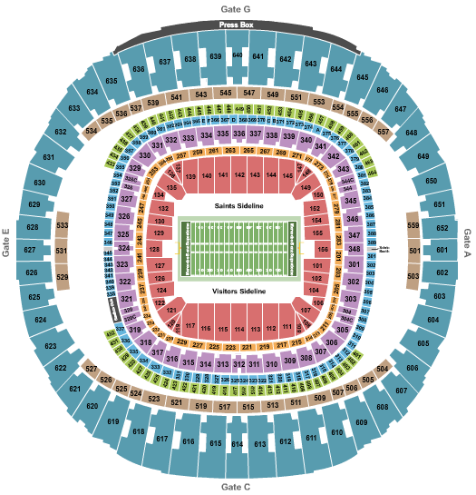 Caesars Superdome Football NO VFS Seating Chart