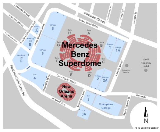Caesars Superdome Parking Lots Parking Seating Chart