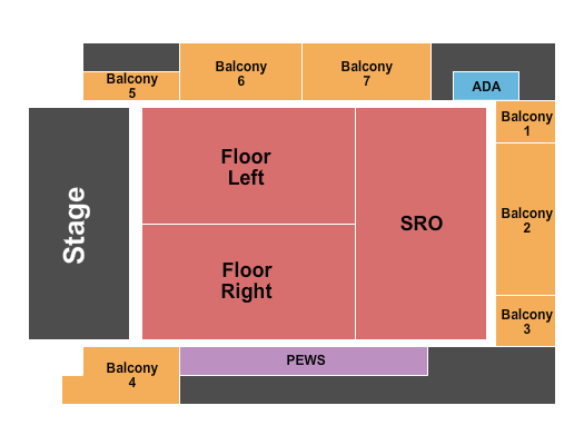 Mercury Ballroom Endstage Flr Left/Right/SRO - Numbered Balc Seating Chart