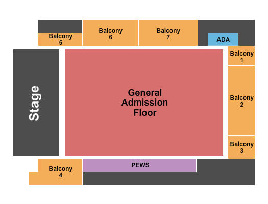 Mercury Ballroom GA Floor - Numbered Balcony Seating Chart