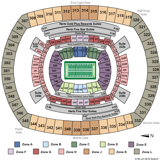MetLife Stadium Superbowl 2014 Zone Seating Chart
