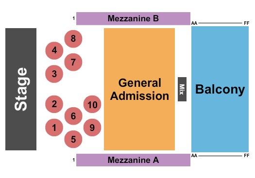 Mickey's Black Box Endstage Tables Seating Chart