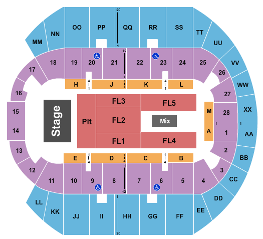 Mississippi Coast Coliseum Pit GA/ Flr Rsv FL1-5 Seating Chart