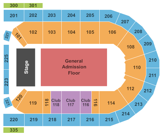 Mohegan Sun Arena at Casey Plaza End Stage GA Seating Chart