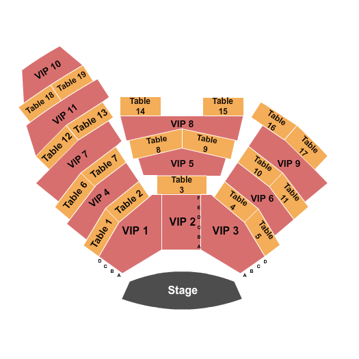 Mohegan Sun Cabaret Endstage VIP Tables Seating Chart