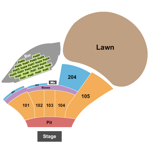 Moody Amphitheater Endstage with Pods & Pit Seating Chart