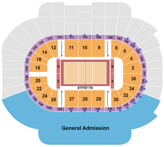 Municipal Auditorium Arena - Kansas City Volleyball with GA Seating Chart