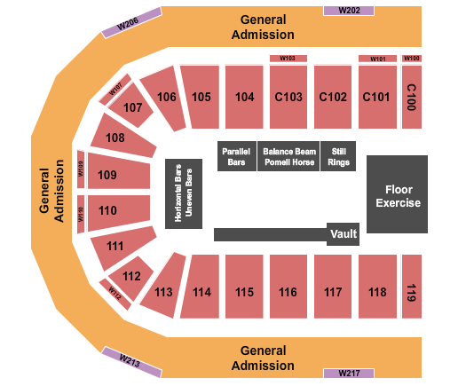 NOW Arena Gymnastics GA Seating Chart