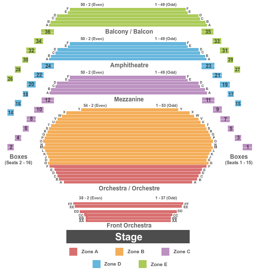Southam Hall at National Arts Centre End Stage - IntZone Seating Chart