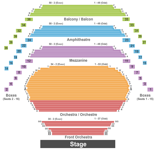 Southam Hall at National Arts Centre End Stage Seating Chart