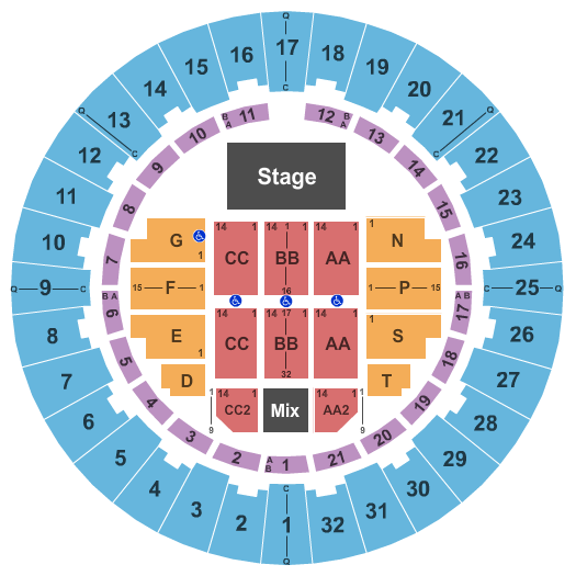 Neal S. Blaisdell Center - Arena Endstage No Rear Risers 2 Seating Chart