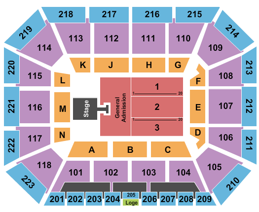 Neville Arena Endstage GA Pit w/ Catwalk Seating Chart