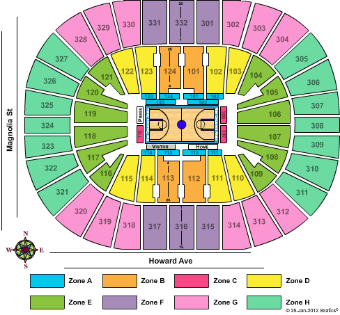 Smoothie King Center Basketball 2012 - Zone Seating Chart